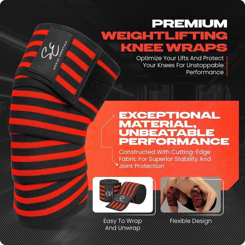 Special Essentials Store Knee Wraps for Weightlifting with Strap (2 Pack) - 72 Inches Flexible Support for Men & Women, for Powerlifting, Squats, Leg Press, and Cross Training - Image 2